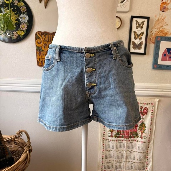 No Boundaries Pants - Vintage Y2K No Boundaries Juniors 11 Denim Shorts Button Fly Mid Rise